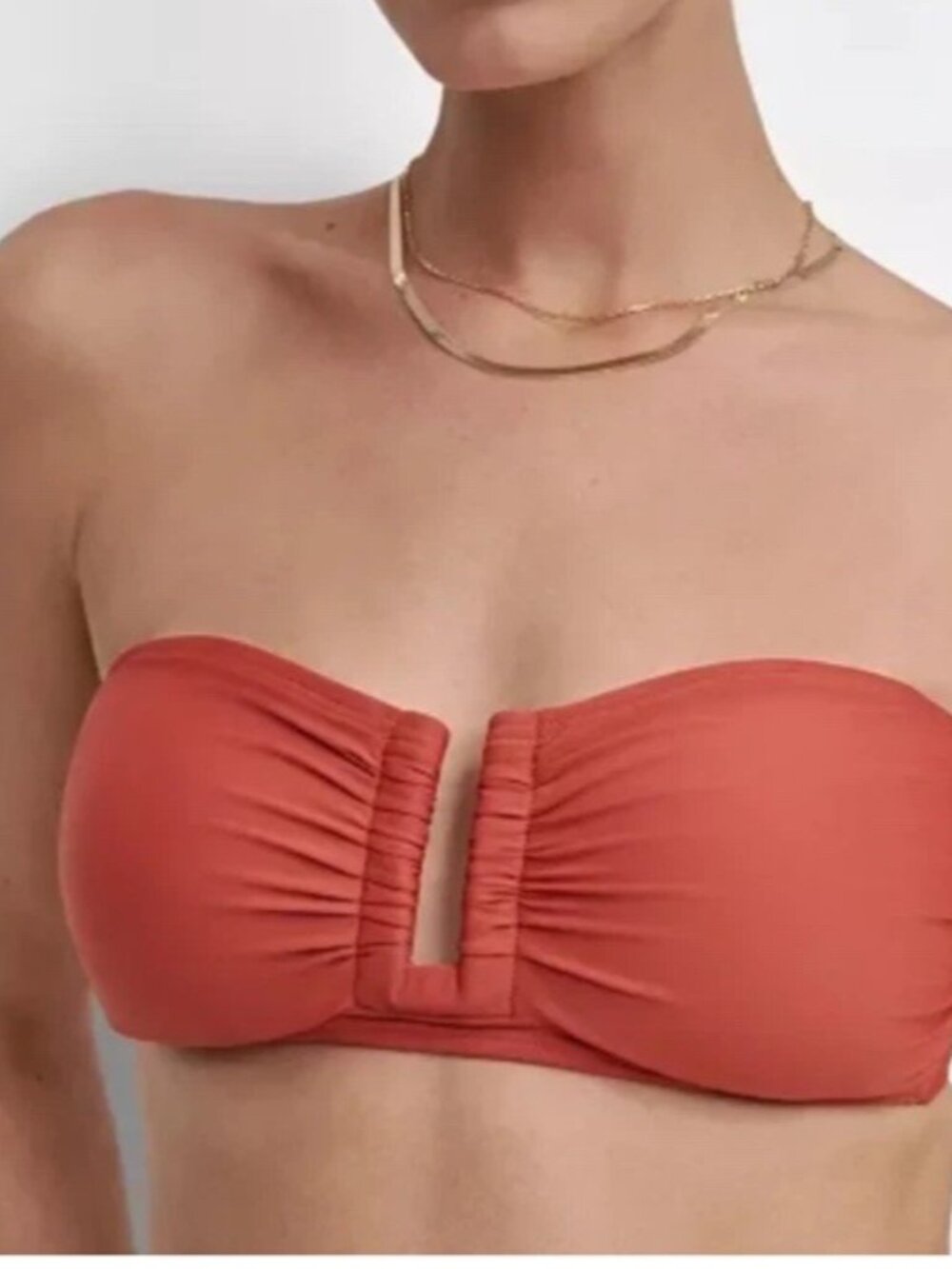 DKNY Shirred U-Wire Bandeau Bikini Bottom, Rust, Size Large